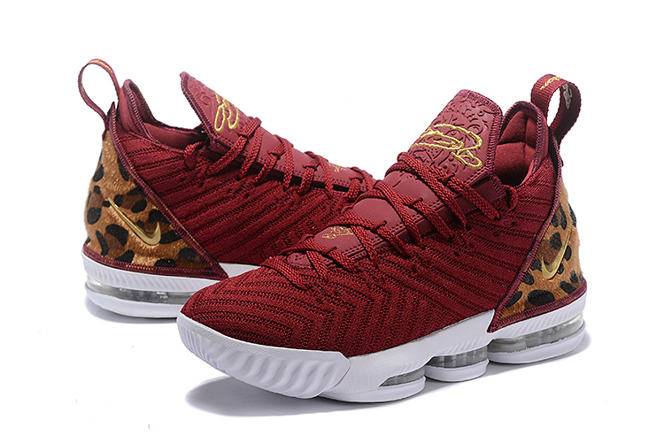 Men Nike Lebron 16 Leopard Print Yellow Red Shoes